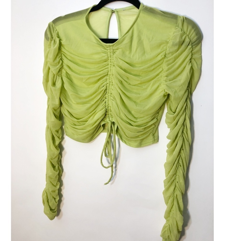 Fashion nova XL 2pc set 💚 Lime green crop top blouse skirt midi ruched - Picture 5 of 8